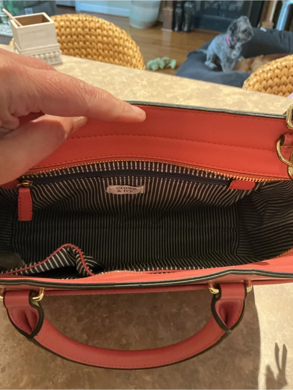 crown & ivy Coral Laser-Cut Satchel with Top Handles Pocketbook Purse
